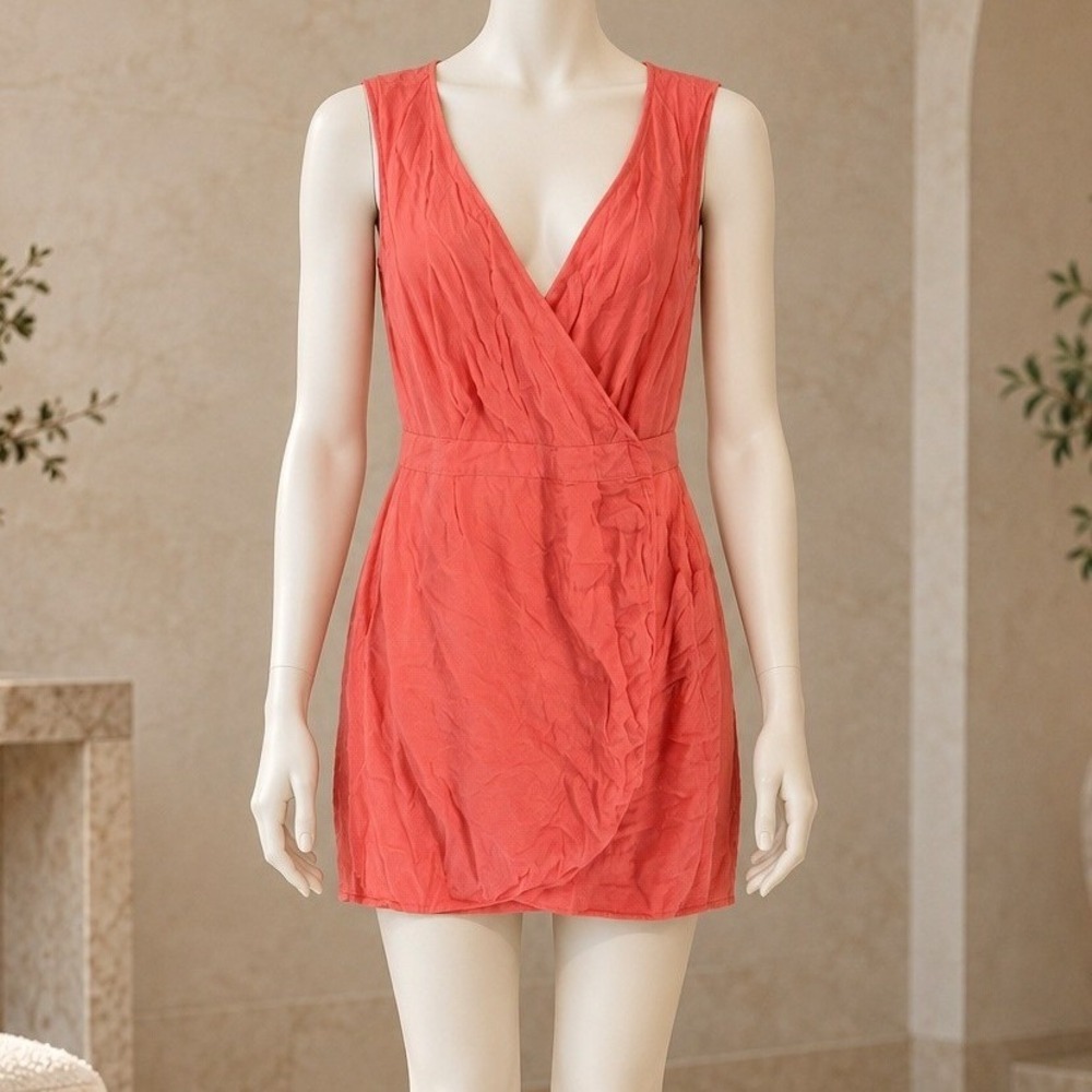 & Other Stories Womens Dress Coral Pink Sleeveless Wrap Front Pockets Size 4